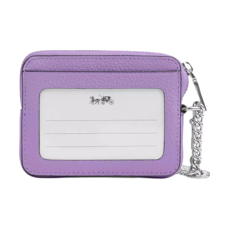 COACH Pebble Leather Card Holder Mini Women's Purple-1