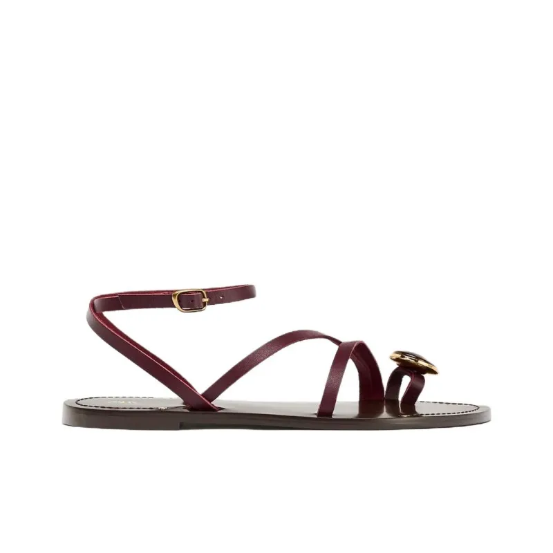 ZARA One Strap Sandals 1cm Women's Dark Red Color-1