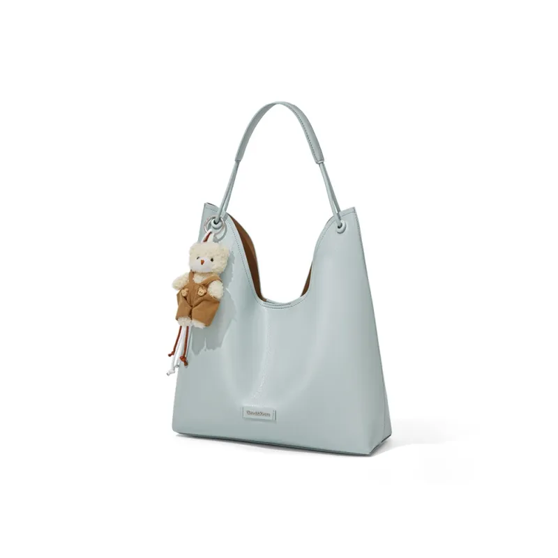 CinvaiKrose Synthetic Leather Tote Bag, Portable Tote, Shopping Bag, Shoulder Bag Tubas Women's Creamy White/light Blue-6