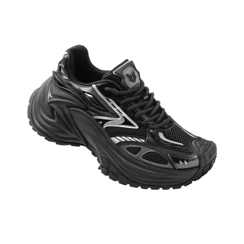 OGR Shock Absorbers Slip Resistant Height Increasing Lightweight Low Top Chunky Sneakers Unisex Black Revised Edition-2