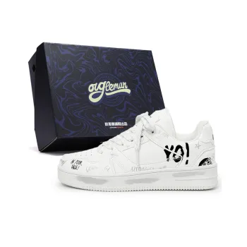 OUGLEMEN Anti Slip Wear Resistant Low Top Skateboard Shoes Unisex White Box