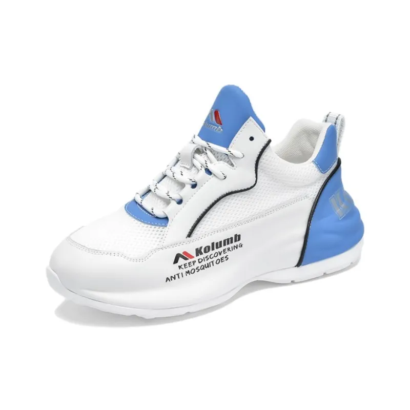 Kolumb Anti Slip Wear Resistant Low Top Chunky Sneakers Women's White Light Blue-0