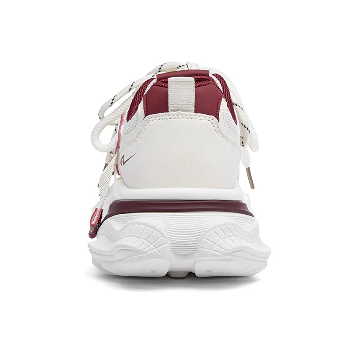 RENBEN Cushioning Abrasion Resistant Breathable Low Top Chunky Sneakers Women's Beige Red-3