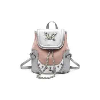 ALI THE FOX Synthetic Leather Backpack Regular Women's Silver Pink