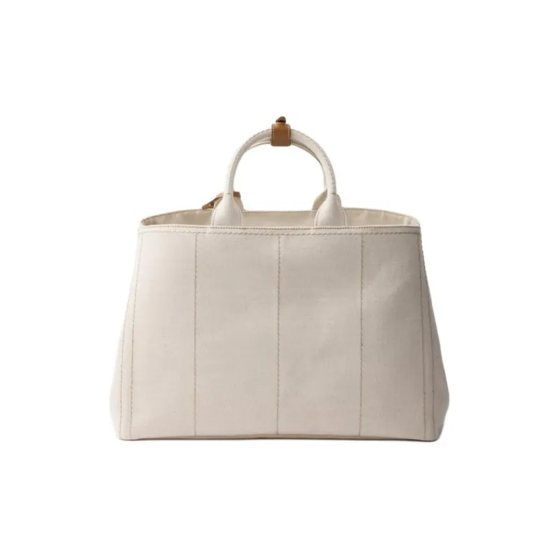 PRADA Cotton Linen Blend Tote Bag, Shopping Bag, Shoulder Bag, Crossbody Bag, Handbag Extra Large Women's Natural-2