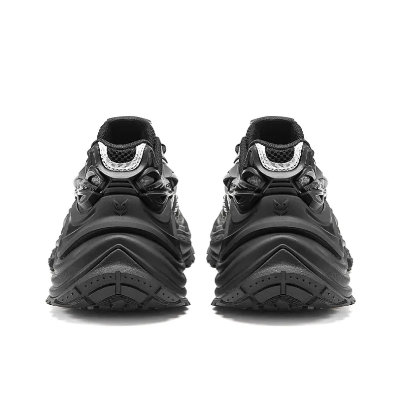 OGR Shock Absorbers Slip Resistant Height Increasing Lightweight Low Top Chunky Sneakers Unisex Black Revised Edition-4