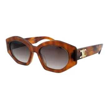 CELINE Plate Frame Irregular Shape Sunglasses Women's Brown