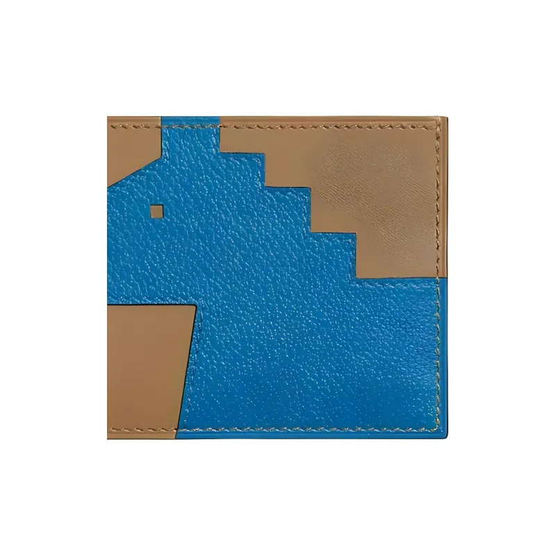 HERMES Cheval Picto Evercolor Leather Card Holder Women's Brown & Zanzibar Blue-4