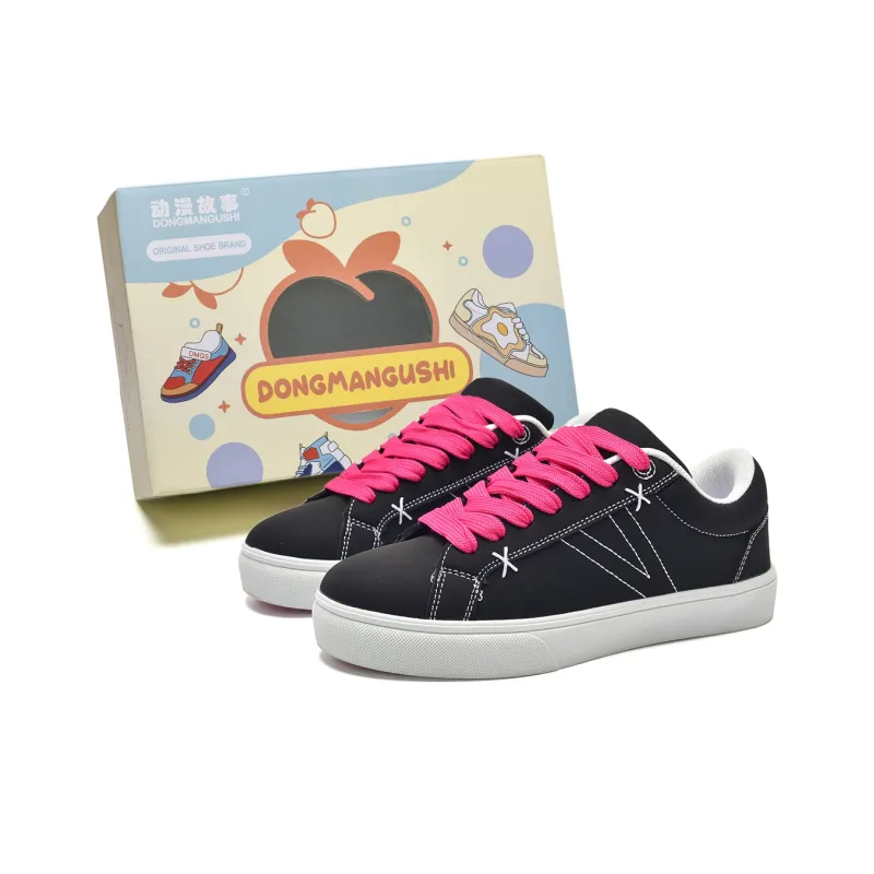 Anime story Casual Shoes Unisex Low Top Pink Green Mismatched/Black Pink/Black Green-6