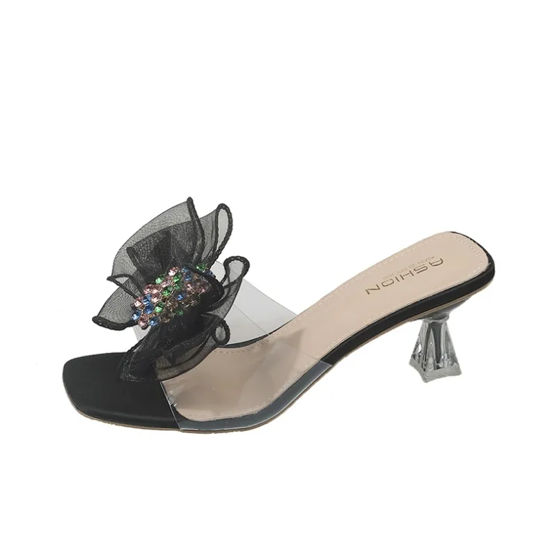 AJPAP Rubber Sole Embroidery Sequins Rhinestone Slide Slippers Women's-0