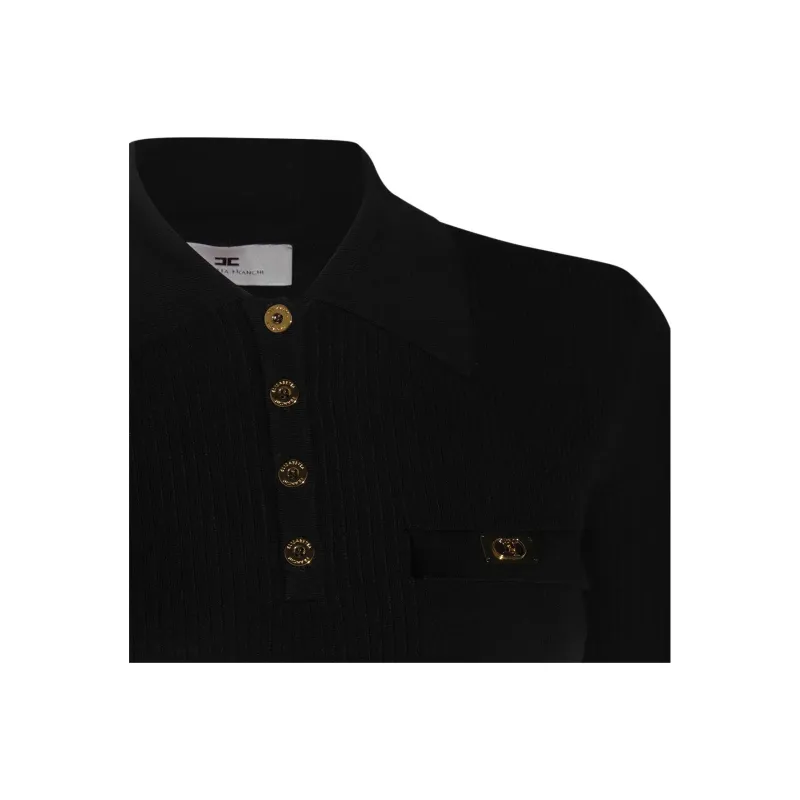 Elisabetta Franchi Breast Pocket Micro Ribbed Polo Shirt-2