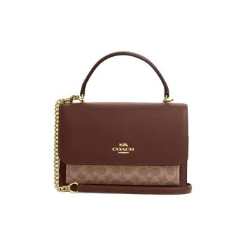 COACH Klare Signature Coated Canvas Shoulder Bag, Crossbody Bag, Handbag Medium Size Women's Khaki & Dark Brown