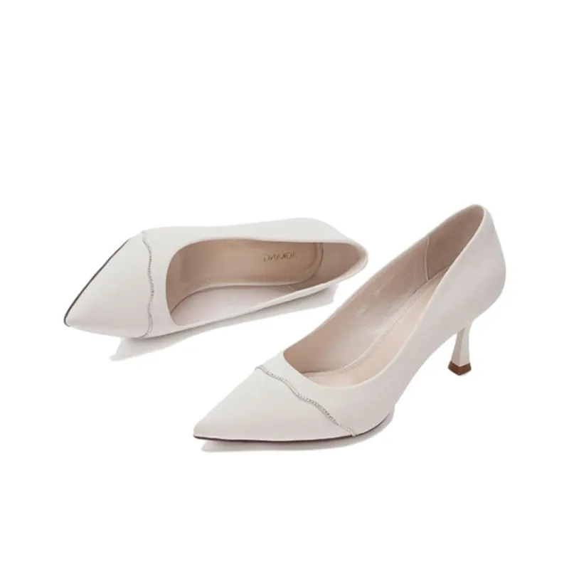 AOKANG Slim Heel High Heels 7.3cm Women's Ecru-2