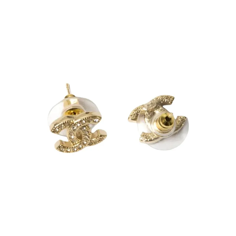 CHANEL Metal, Gold Plated, Crystal Stud Earrings Women's Gold-2
