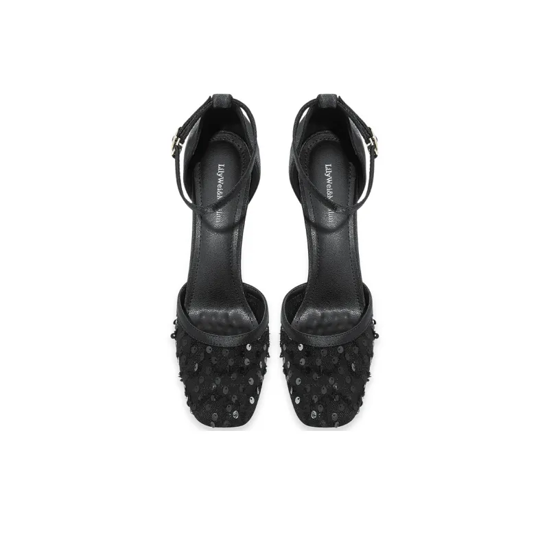 Lily Wei Twilight Of Winter Flared Heel High Heels Women's Black-3