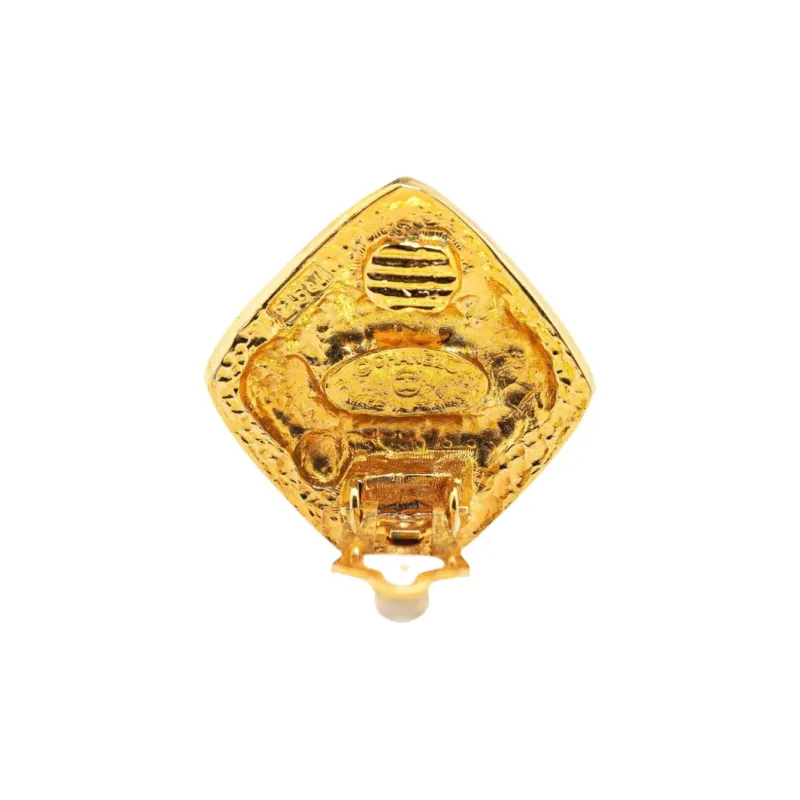 CHANEL 1970 1980 Gold Plated Diamond Clip On Earrings Costume Earrings-2