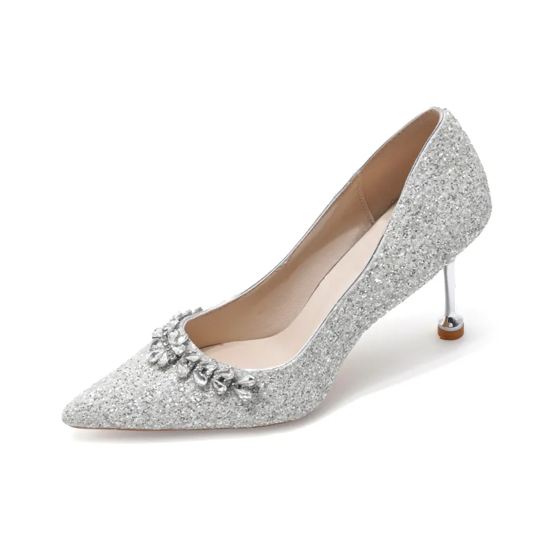 Be Good Slim Heel High Heels Women's Silver-1