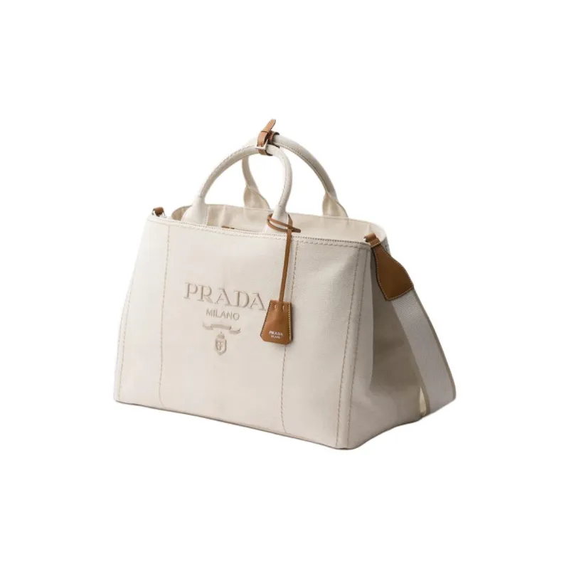 PRADA Cotton Linen Blend Tote Bag, Shopping Bag, Shoulder Bag, Crossbody Bag, Handbag Extra Large Women's Natural-1