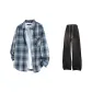 Light Blue Plaid+Black Pants