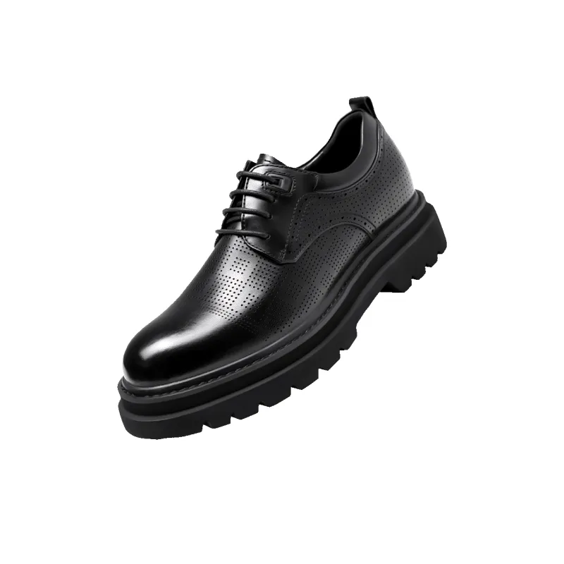GOG Summer Breathable Genuine Leather Casual Shoes Men's Black-1