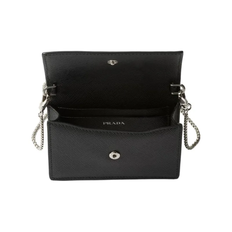 PRADA Saffiano Cow Leather Card Holder Women's Black-4