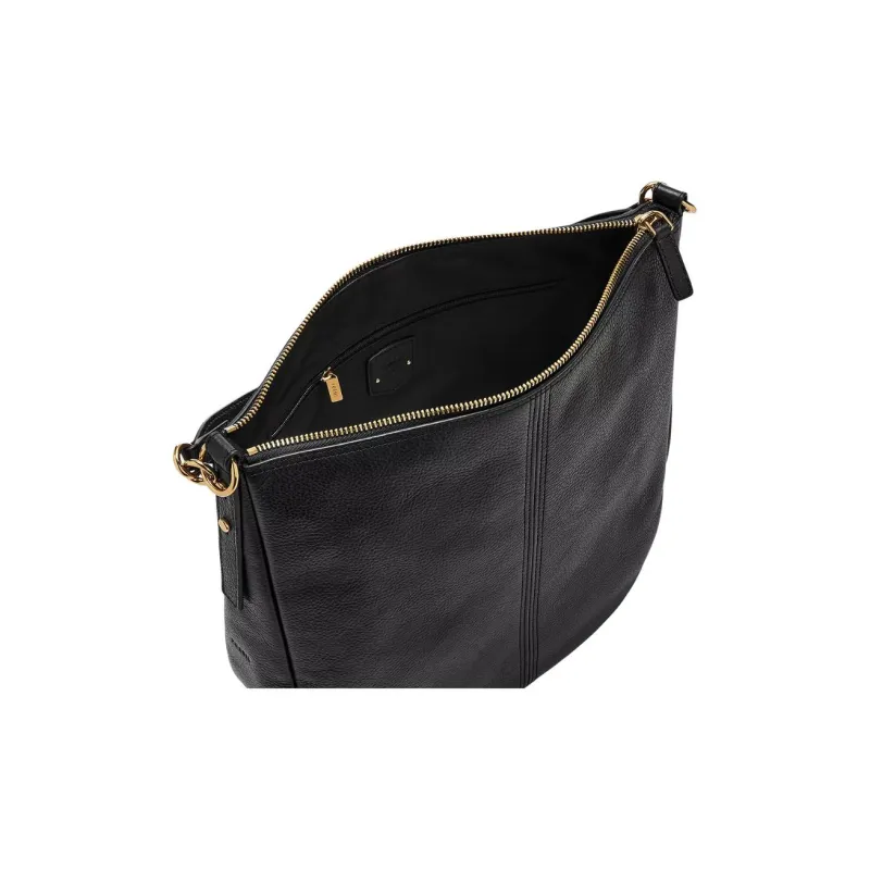 FOSSIL Leather HOBO Shoulder Bag Women's Black-3