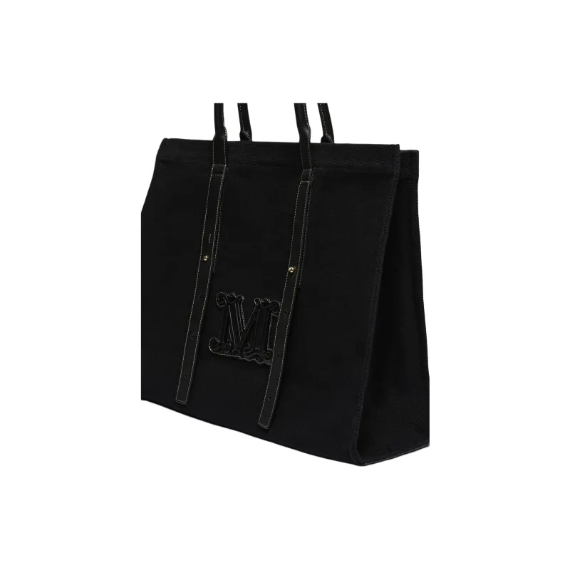 MaxMara Cotton Tote Bag, Shopping Bag, Handbag Women's Black-4