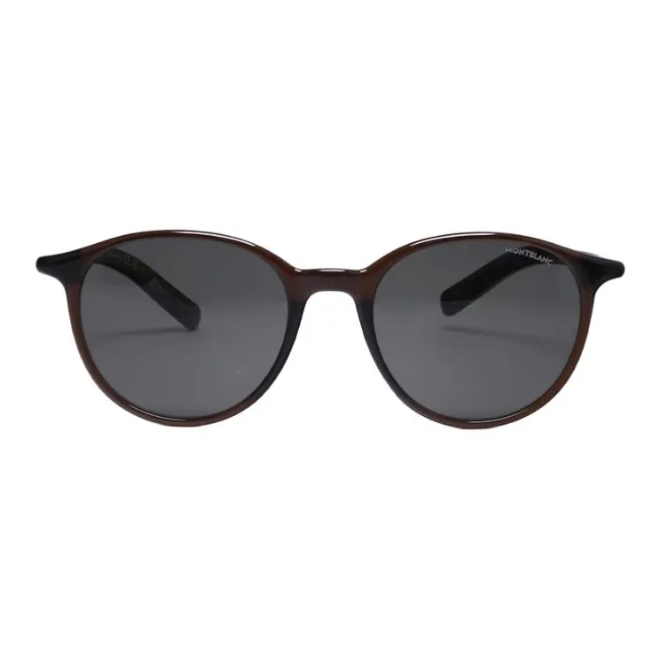 MONTBLANC Plate Frame Round Sunglasses Men's Dark Brown-1