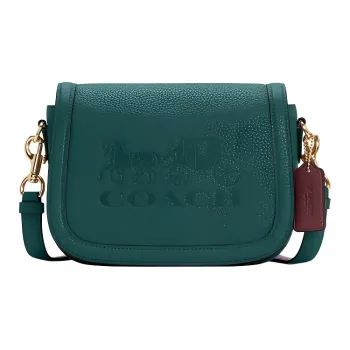 COACH Saddle Leather Flap Saddle Bag Shoulder Bag Crossbody Bag Small Size Women's Green