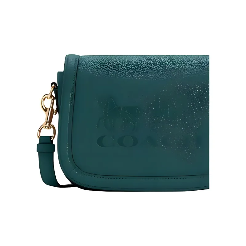 COACH Saddle Leather Flap Saddle Bag Shoulder Bag Crossbody Bag Small Size Women's Green-3