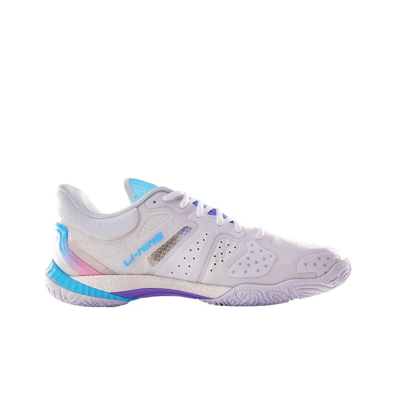 LiNing Shock Absorbers Slip Resistant Breathable Low Top Badminton Shoes Unisex White Blue-1