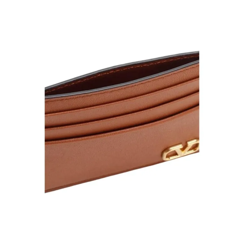 Valentino Leather Card Holder Unisex Brown-3