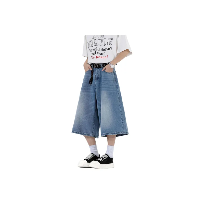 PEIMENG Denim Shorts Unisex Light Blue-2