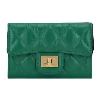 CHANEL 2.55 Calfskin Card Holder Women's Green