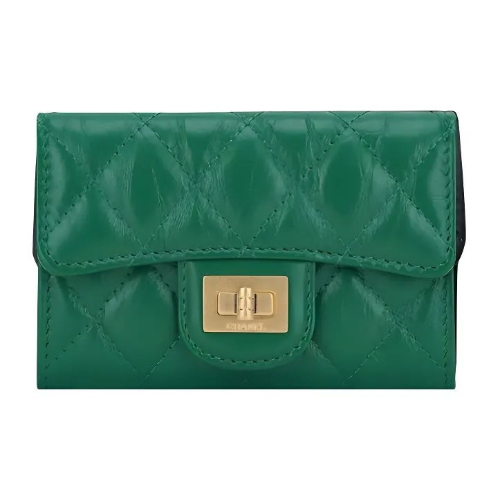CHANEL 2.55 Calfskin Card Holder Women's Green-0