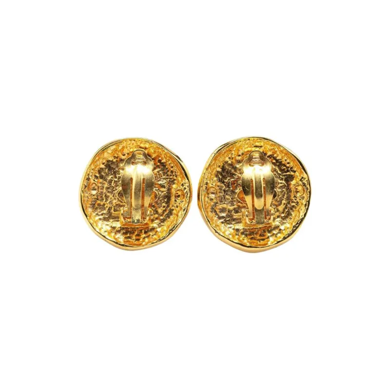 CHANEL 1970 1980 Plated Round Faux Pearl Clip On Earrings Costume Earrings-1
