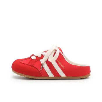 DEERWAY Odor Resistant Quiet Closed Toe Slippers Women's White Red