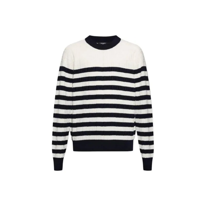BALMAIN Striped Crewneck Knit Sweater-1