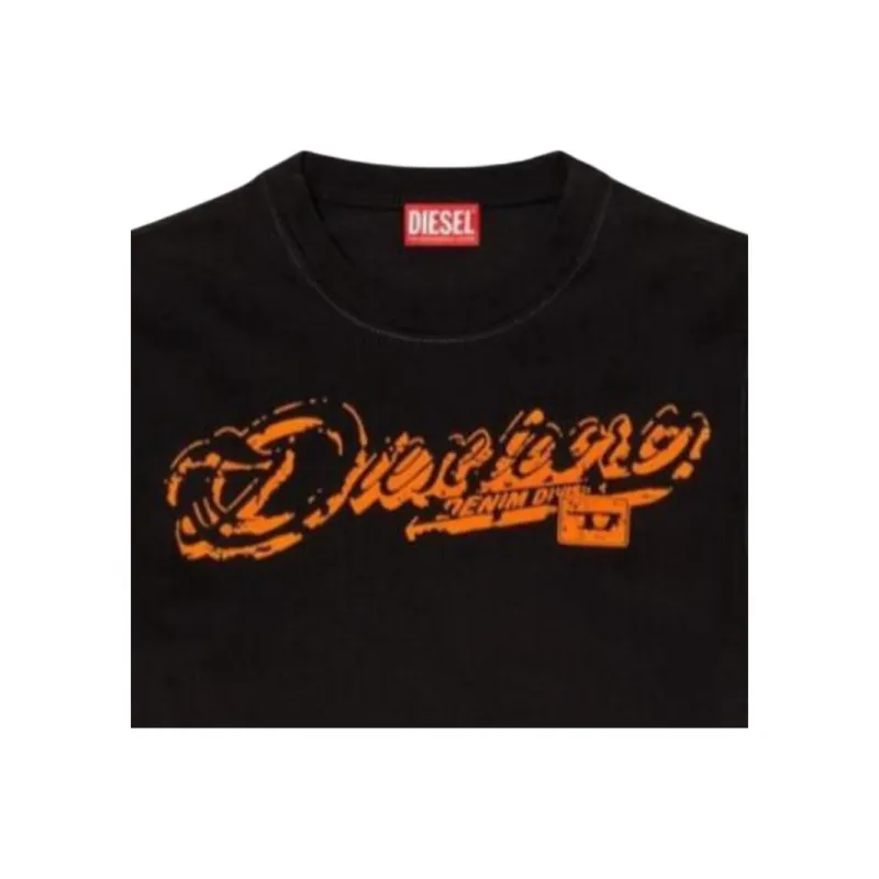 DIESEL Distressed Flocked Logo T Shirt-3