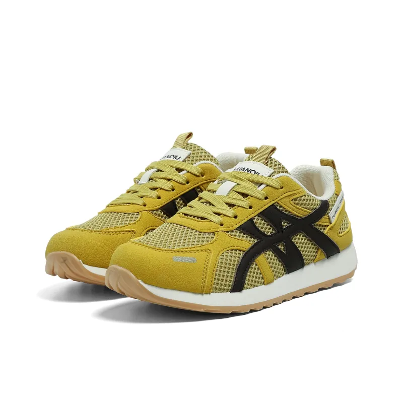 HUANQIU Height Increasing Abrasion Resistant Lightweight Breathable Slip Resistant Low Top Casual Shoes Women's Yellow-3