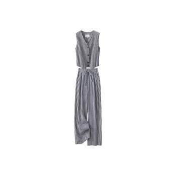 Cypress House Casual Suit Women's Black Beige Stripes