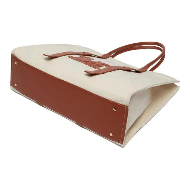 MaxMara Cotton Tote Bag, Shopping Bag, Shoulder Bag, Handbag Unisex Sand-4