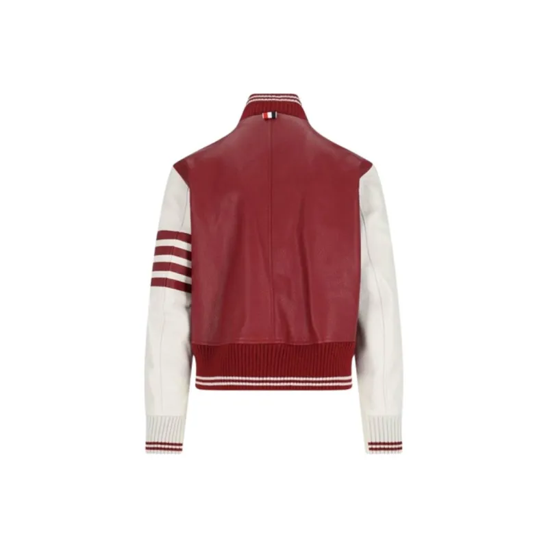 THOM BROWNE 4 bar Leather Bomber Jacket-1