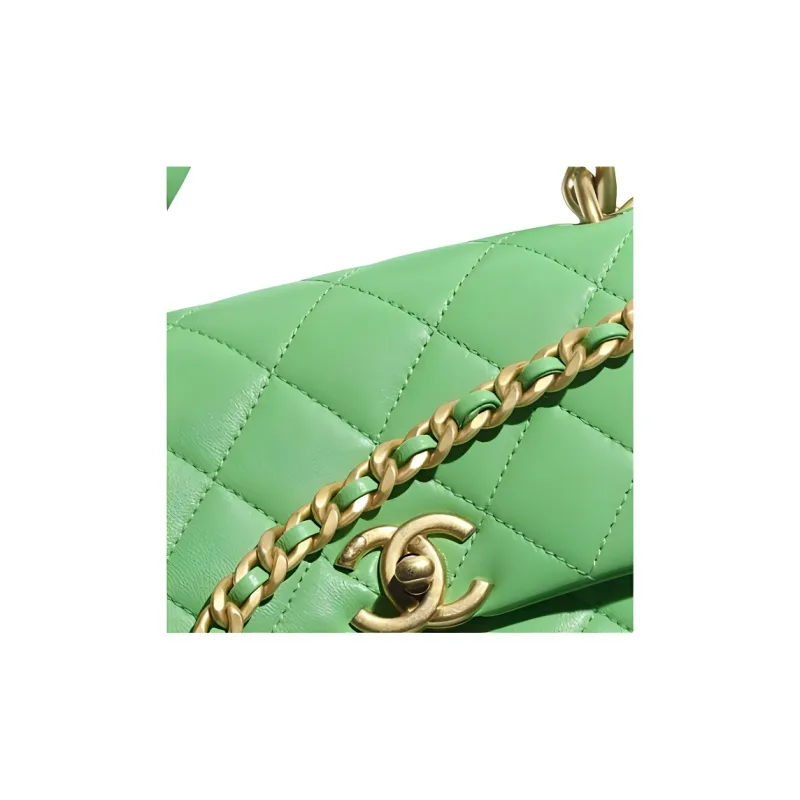 CHANEL 19Bag Smooth Sheepskin & Metal Portable One Shoulder Backpack Crossbody Bag Trumpets Women's Green-3