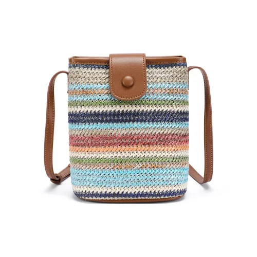 RED DRAGONFLY Fabric, Synthetic Leather Bucket Bag, Shoulder Bag, Crossbody Bag Trumpets Women's Rainbow