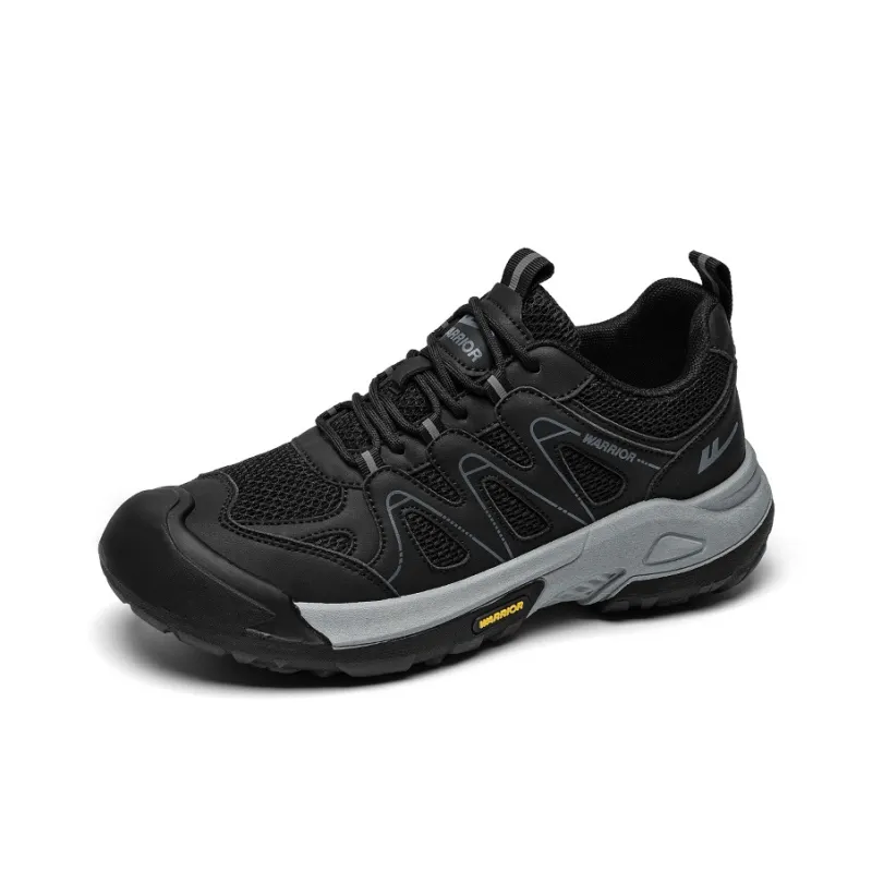 Warrior Hiking Shoes Height Increasing Wear Resistant Lightweight Slip Resistant Low Top Chunky Sneakers Men's Black-1
