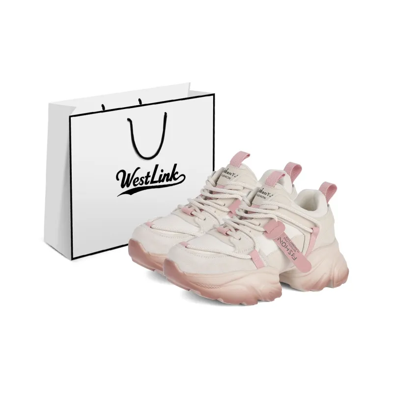WESTLINK Slip Resistant Shock Absorbers Low Top Chunky Sneakers Women's Pink-0