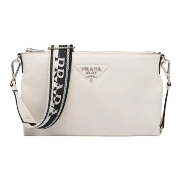 PRADA Leather Shoulder Bag Women's White-0