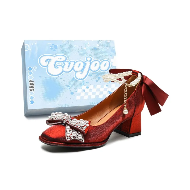 CVOJOO Chunky Heel High Heels Women's Burgundy-0