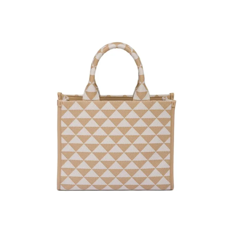 PRADA Leather Tote Handbag Trumpets Unisex Beige-2